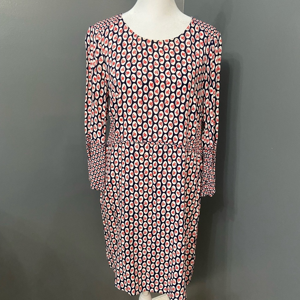 BODEN 8L Lightweight Floral Tunic Dress Long Sleeve Bell Cuff Navy Red Casual